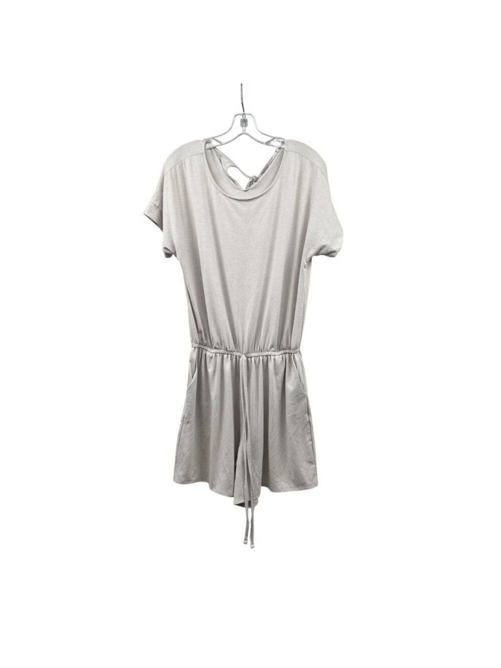 Zenana Womens Romper Short Sleeve Elastic Waist Oyster Size XL Pockets